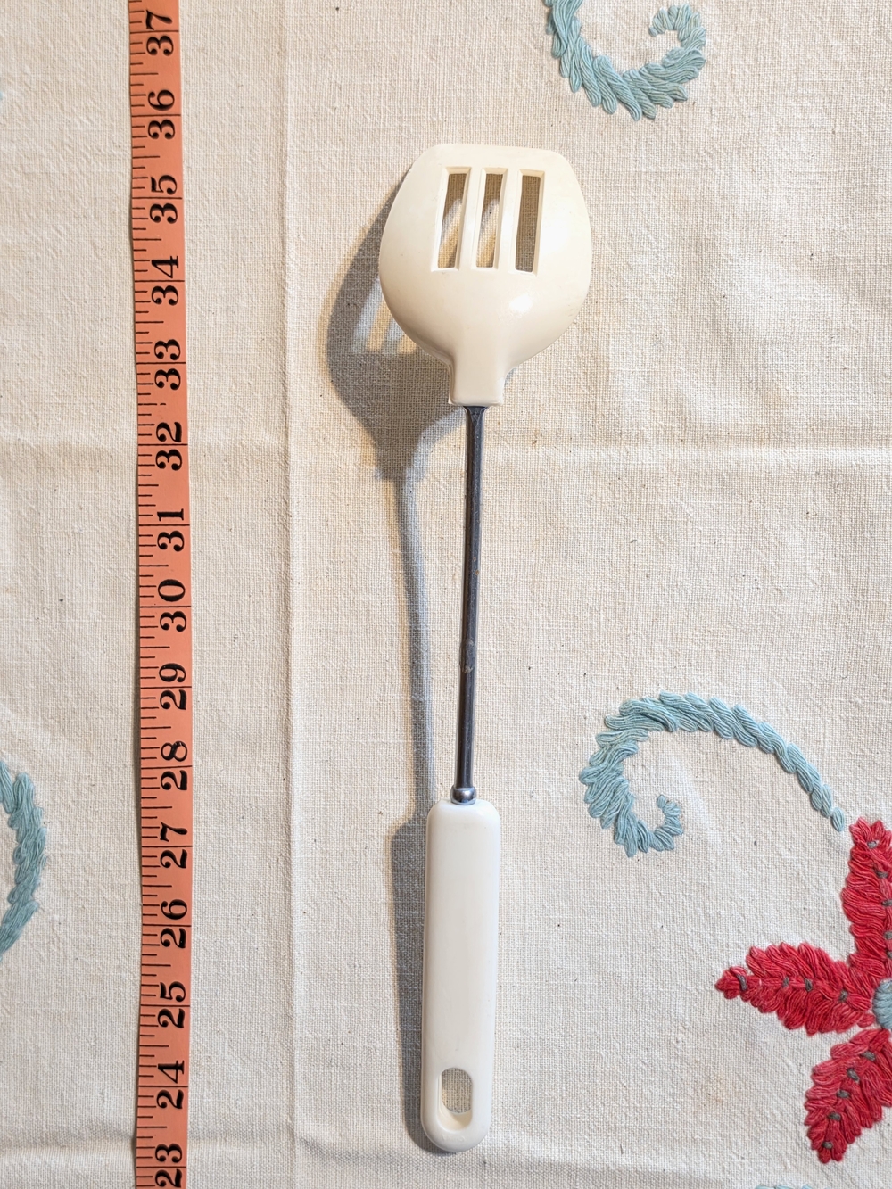 Vintage White Slotted Turner Spatula Spoon for Home Cooking
